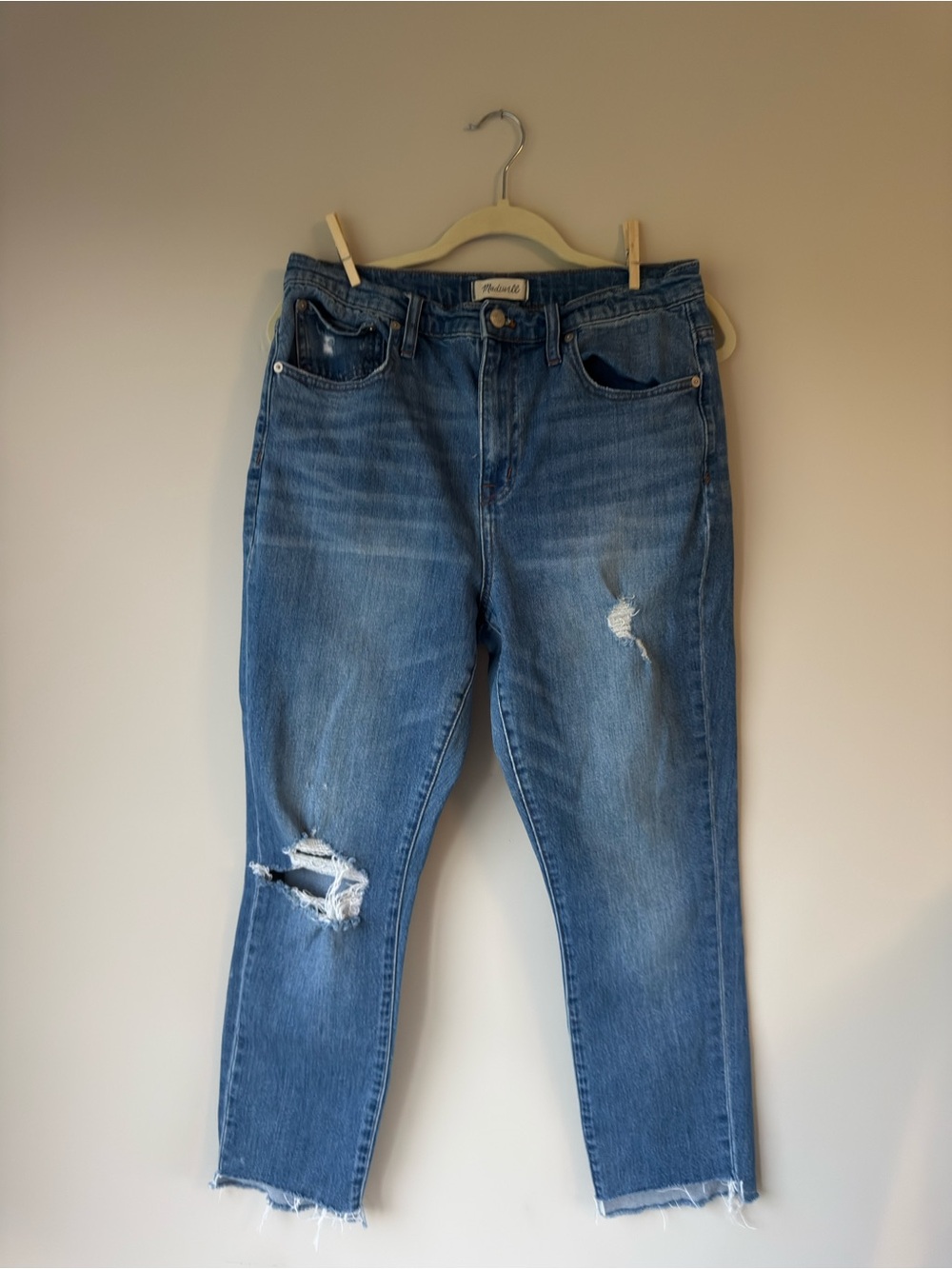 Madewell Distressed The High-Rise Slim Boy Jean in Blue Denim